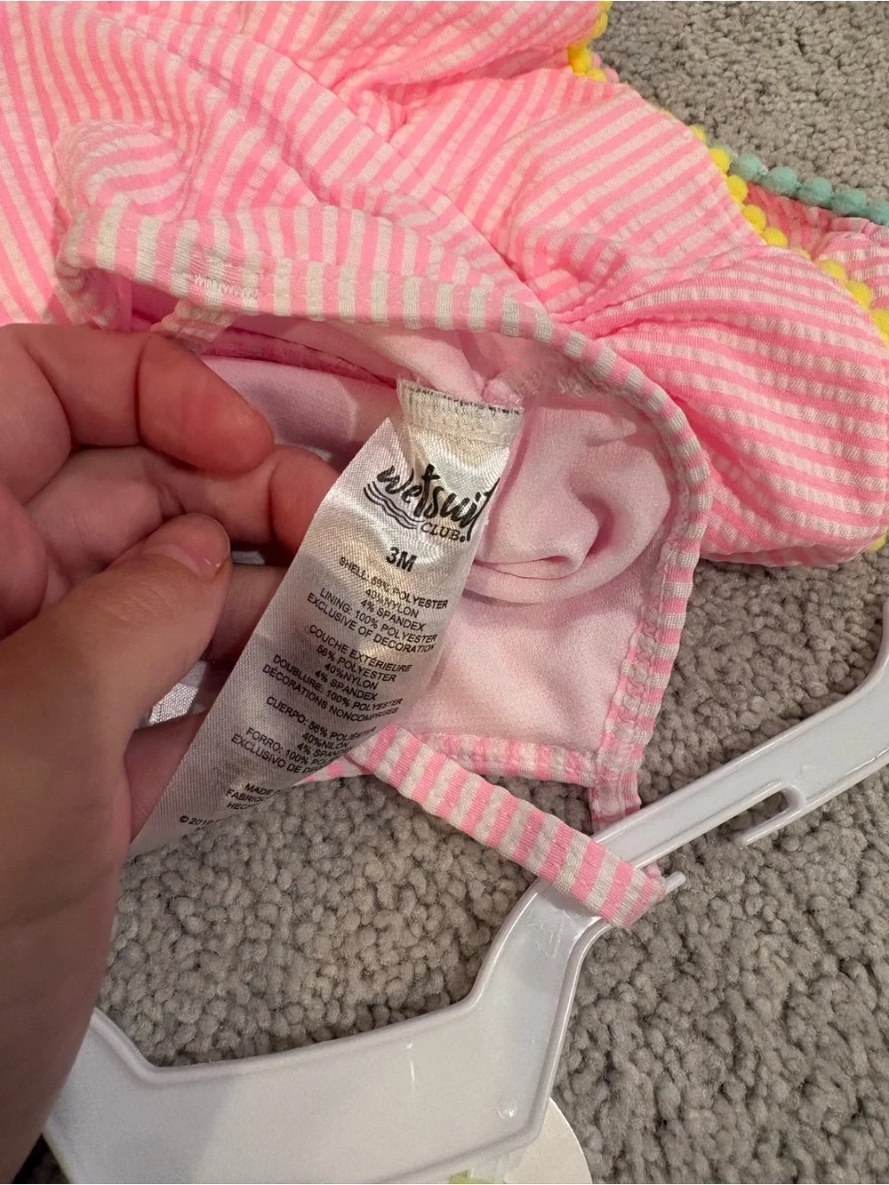Girls Pink Striped Seersucker Ruffle Swim Dress with Pom Trim NWT - 3 MO